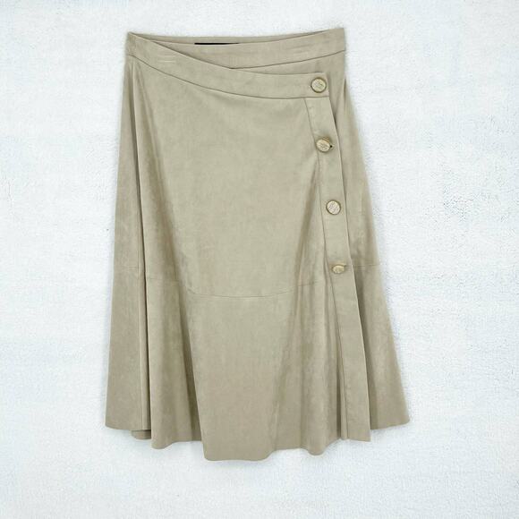 Zara Basic Women's Tan Faux Suede Midi Business Button Size Small Casual Skirt - Picture 1 of 5